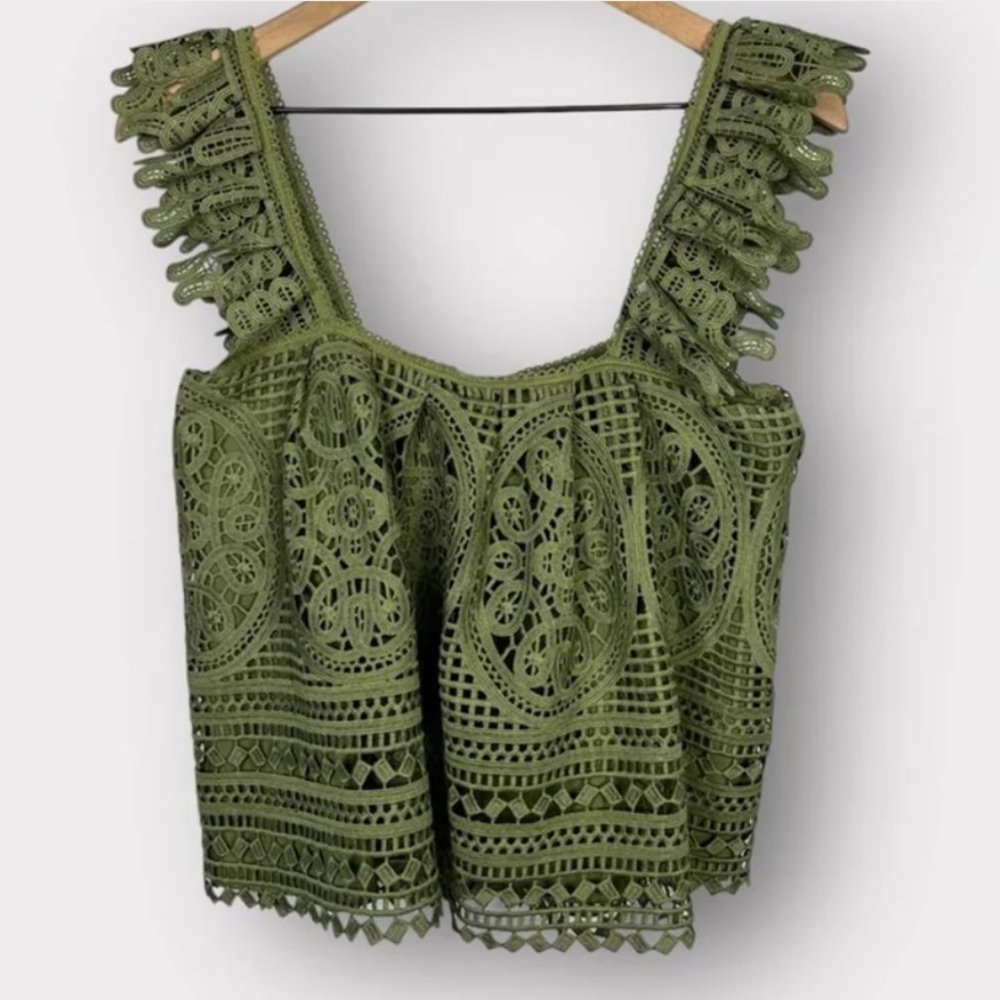 Eri + Ali Ruffled Crochet Lace Tank
